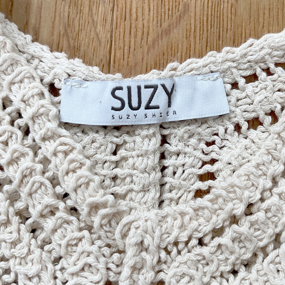 Crocheted Lacy Fringed Cotton Cropped Tank Top in Cream - Picture 4 of 7